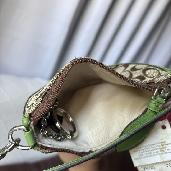 NWT Vtg COACH Green Brown Daisy Flower Fruit Slice Leather Coin Purse Keychain - Picture 4 of 5